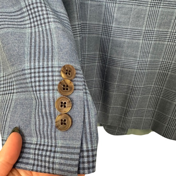 Oak Hill Premium Italian Fabric Blazer Mens 56 LNG Blue Plaid Sport Coat Wool - Picture 9 of 13